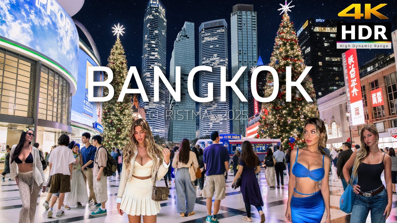 4K HDR | Bangkok Christmas Lights Night Walk 2025 | The Most Luxury Places in the World