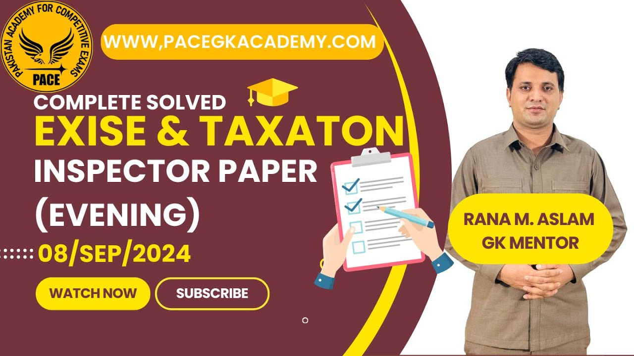 Excise and Taxation Inspector (evening) Paper Held on 08-09-2024, complete solved paper