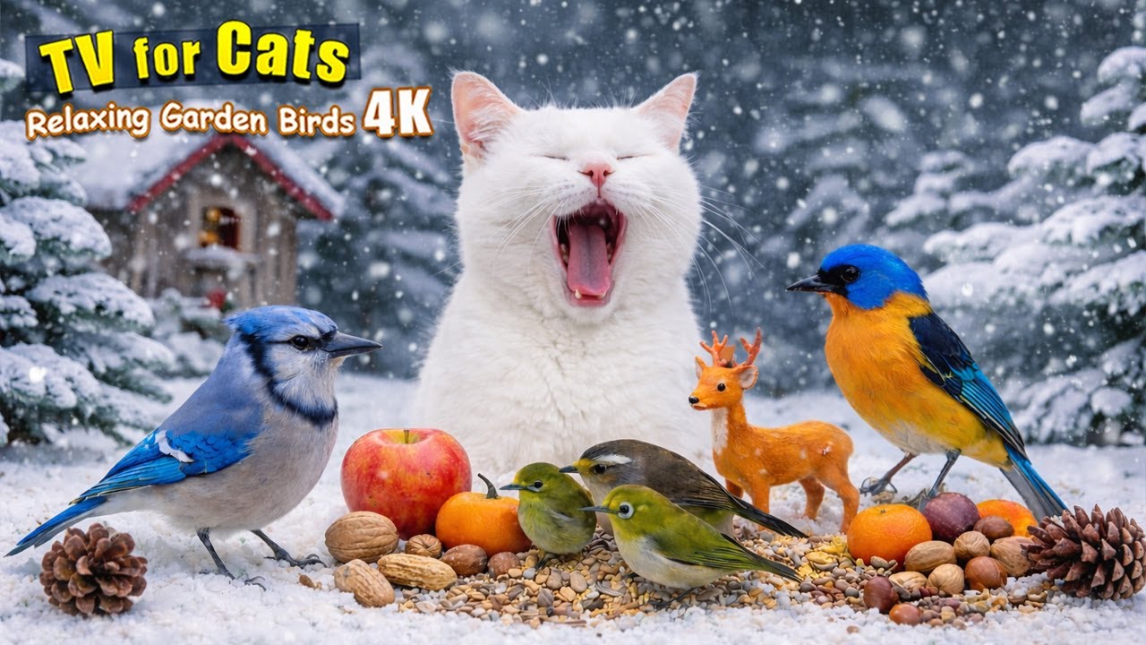 🔥 Snowy Bird Paradise ❄️🐦 TV for Cats & Dogs to Watch | Calming Winter Nature 4K HDR