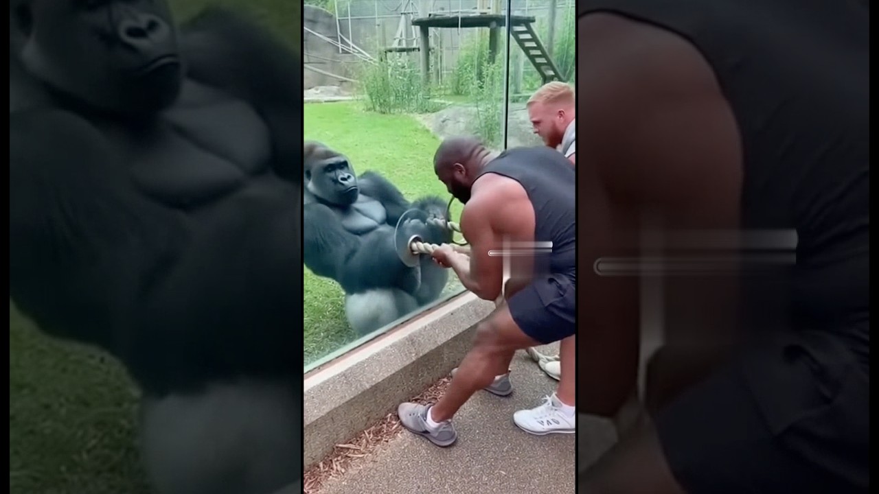 Gorilla vs bodybuilders in tug of war# #trending #funny #viral #animals