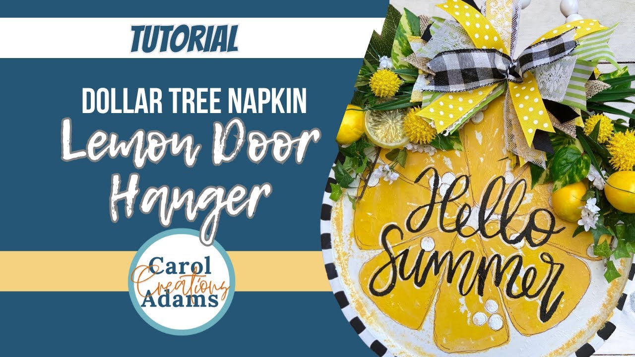 DIY Lemon Door Hanger 🍋 | Dollar Tree Pizza Pan + Lemon Napkin Hack!
