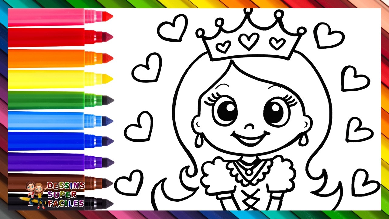 Dessiner et Colorier Une Princesse Mignonne 👸👑❤️🧡💛💚💙💜🌈 Dessins Pour Enfants
