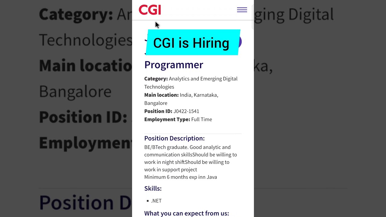 CGI Recruitment 2022 | Package ₹3.5 Lakhs | Java Junior Programmer | Latest Jobs 2022