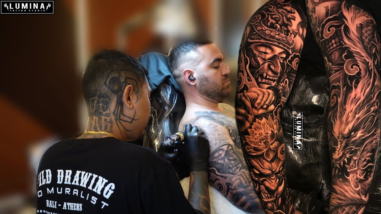 HANNYA MASK SAMURAI WITH DRAGON TATTOO - JAPANESE STYLE FULL SLEEVE TATTOOO