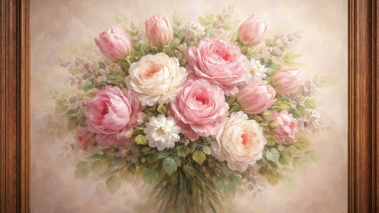 Soft Pink Flower Bouquet Painting  Relaxing Floral Art Screensaver  2 Hour TV Wallpaper