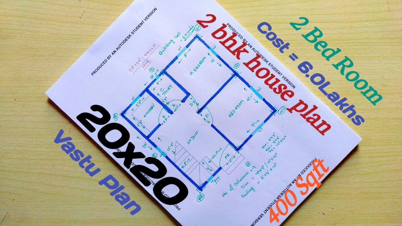 20*20 North facing house plan with 2 bedrooms|20x20 building design|400 sq ft makan ka naksha