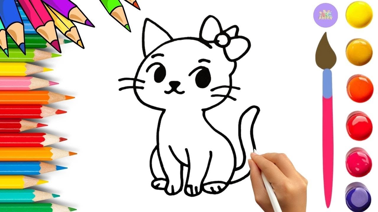 How To Draw cute Cat Drawing, Painting & Coloring For Kids and Toddlers_🌈🎨