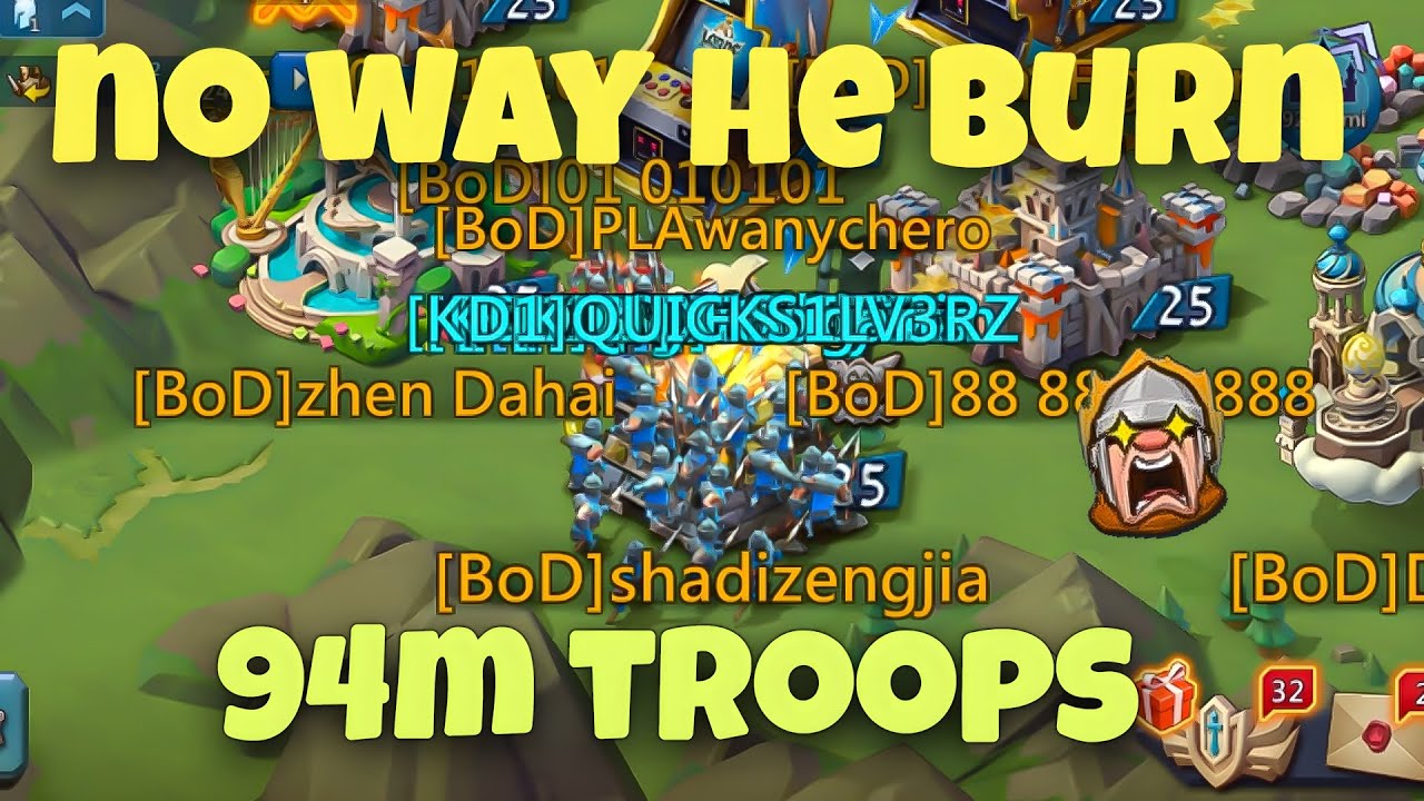 Lords Mobile - No way this guy burn! muilty-rally trap with 94m troops got annihilated by OCRBR