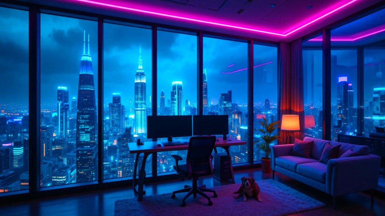 Dreamy Neon Rain Atmosphere 🌙 Lofi Beats for Work, Study Sessions & Peaceful Sleep Sounds