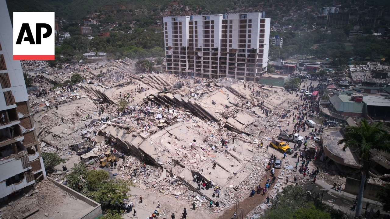 Drone video shows collapsed buildings in Venezuela after earthquakes