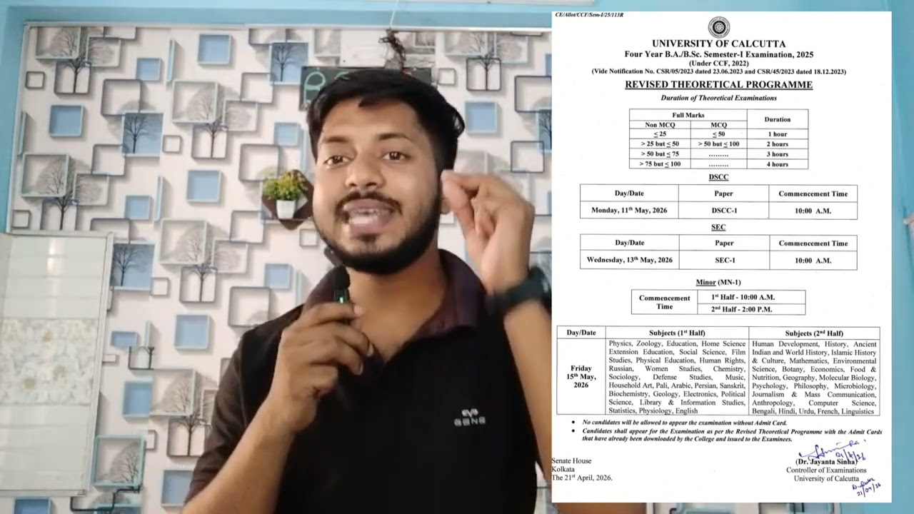 SEM 1 revised notice for Calcutta university students!!!..Exam under ccf (nep)