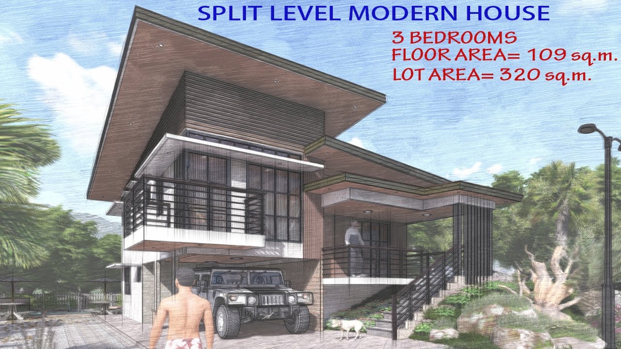 FGL Designs | Split Level Modern House. Floor area=109 sq.m. with 3 bedrooms
