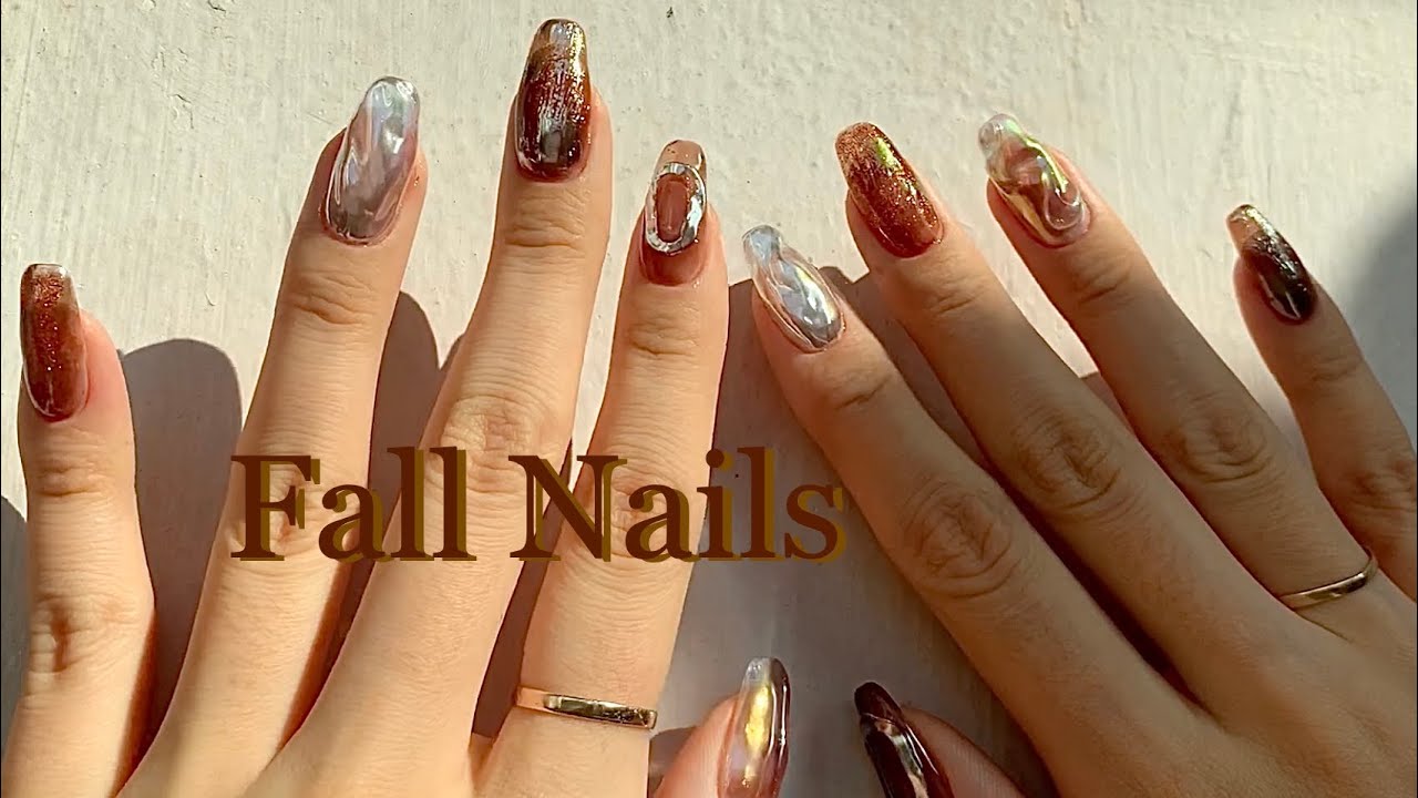 [셀프네일] 가을이 가기 전에..🍁가을네일🍂/덩어리네일/미러파우더/젤연장/Fall Nails 💅🏻/Self Nail /Gel Polish /Gel Nails