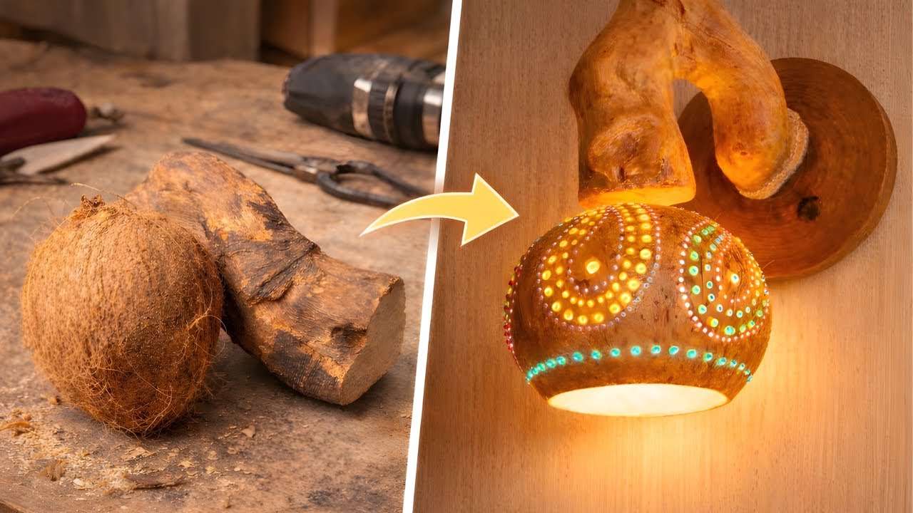 Rustic Wall Lamp DIY | Grape Wood & Coconut Shell Handmade Lamp #diy #woodlight