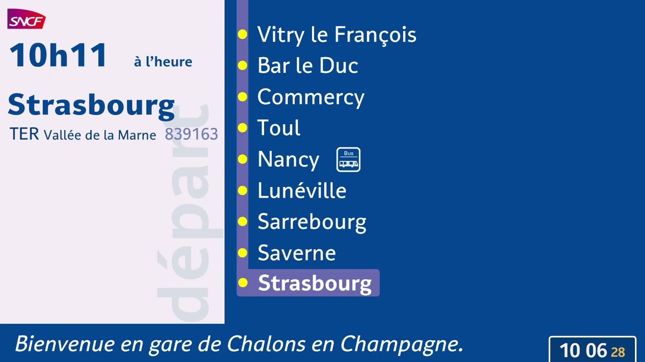 Annonce SNCF Train TER Vallée de la Marne Paris Est Strasbourg [HD - animé]