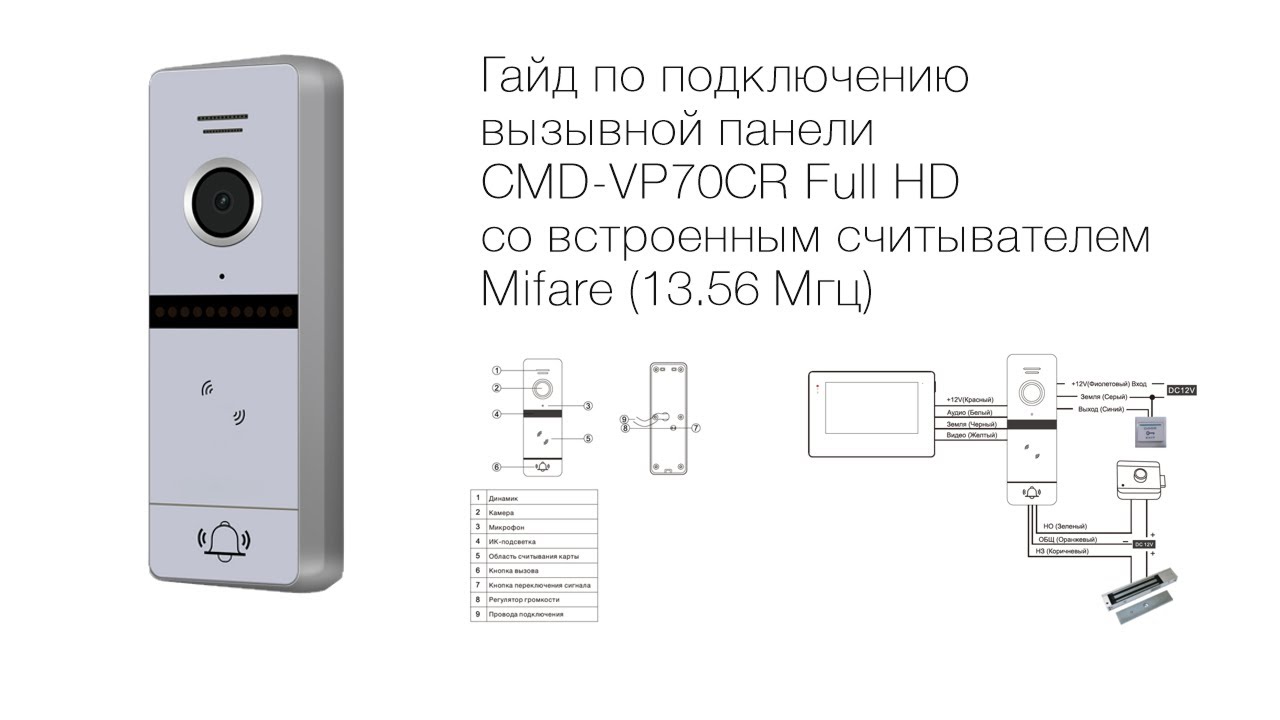 Подключение вызывной панели CMD-VP70CR Full HD со встроенным считывателем Mifare (13.56 Мгц)