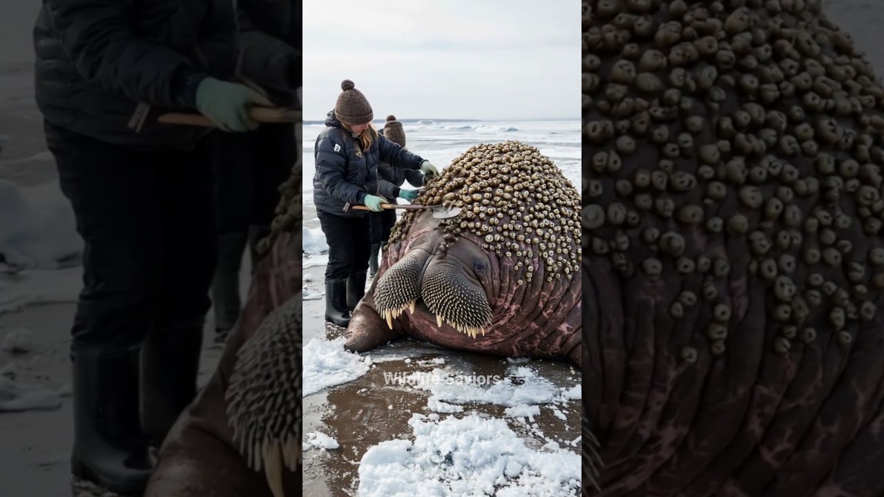 The rescue of walrus from parasitic creatures #walrus  #animalrescue #animals #sealife  #arctic