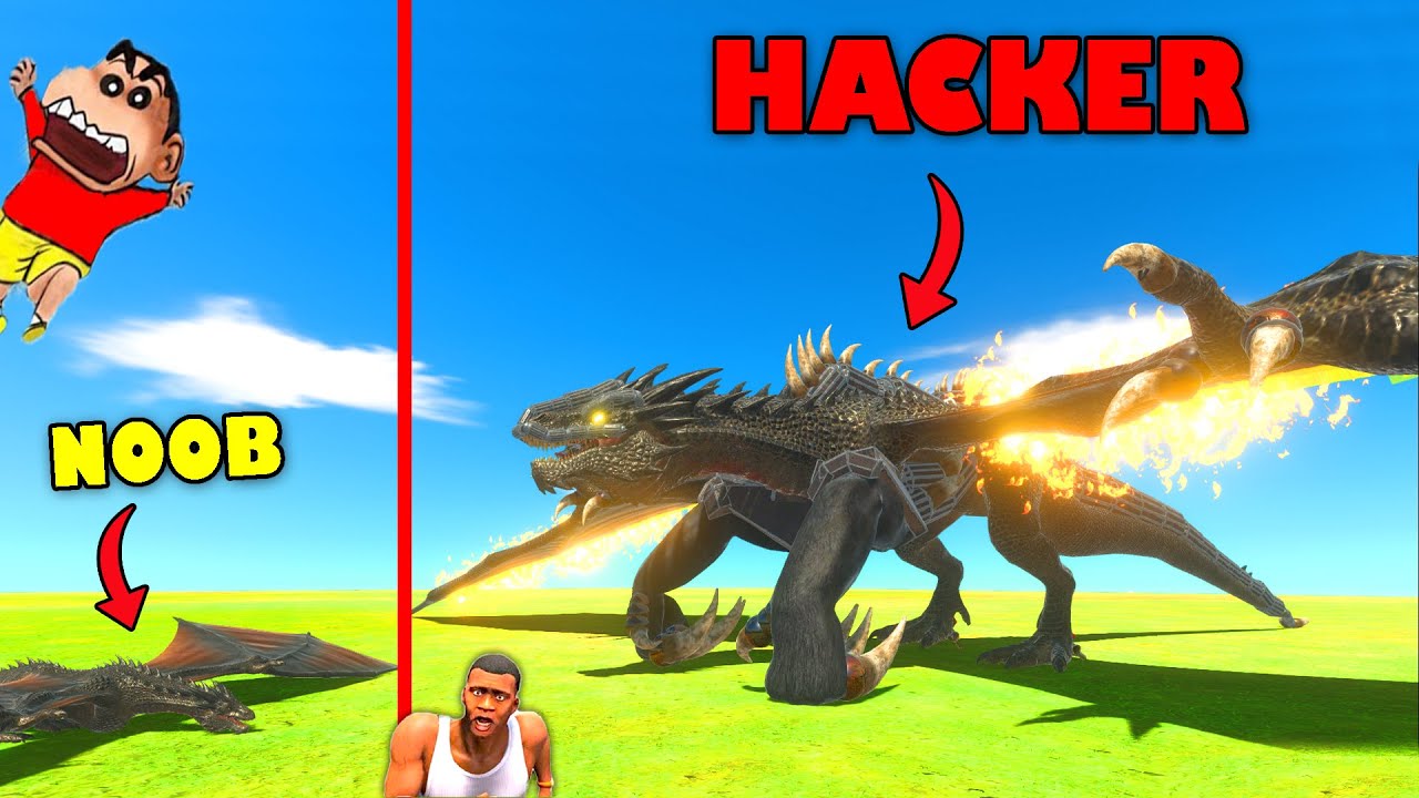 UPGRADING NOOB DRAGON into HACKER FIRE DRAGON in Animal Revolt Battle Simulator with SHINCHAN CHOP