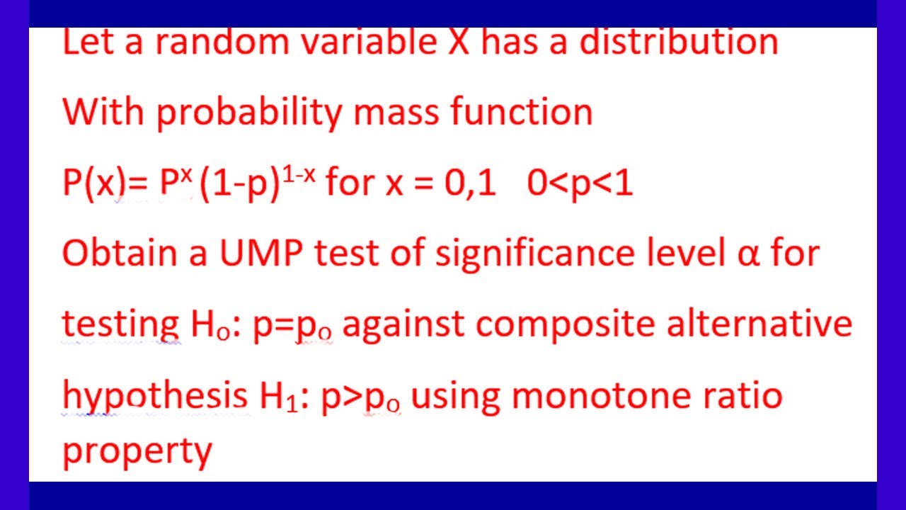 From binomial distribution obtain a UMP using monotone likelihood ratio properly |B.sc third year |