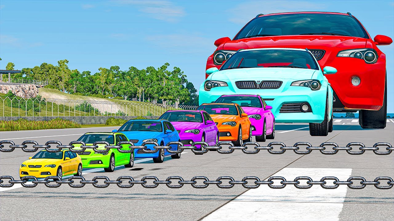 Big & Small Cars vs Double Chain BeamNG.Drive