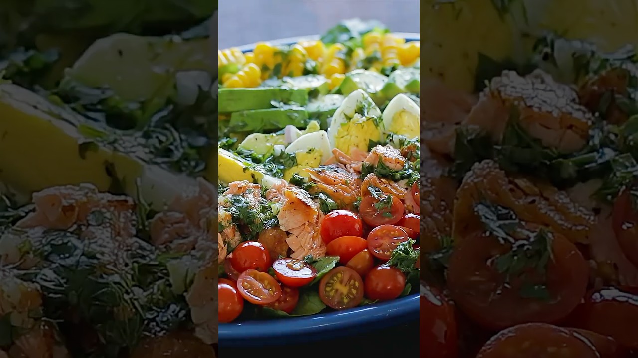 Protein-Packed Salmon Cobb Salad 🥑🍳🌽 #shorts