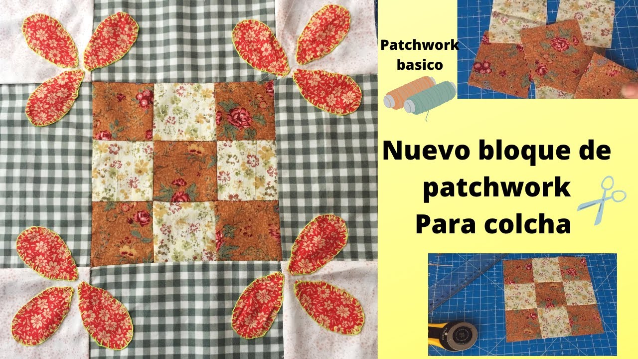 Como hacer  bloque de patchwork  con retales de tela f&aacute;cil y original