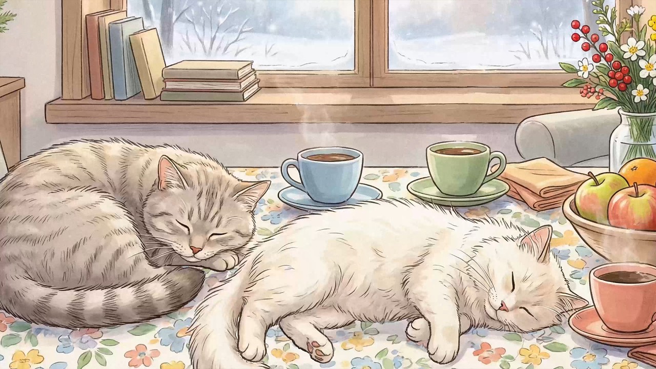 Cozy Coffee & Sleeping Cats Lofi 🐱🌨️ | Peaceful Beats for Study & Relaxation