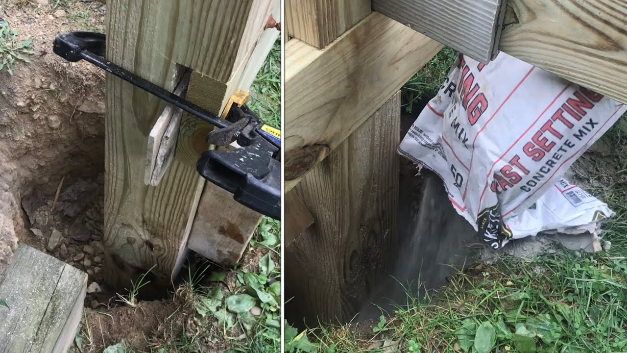 EASIEST WAY to &ldquo;pour concrete&rdquo; around a fence or porch post