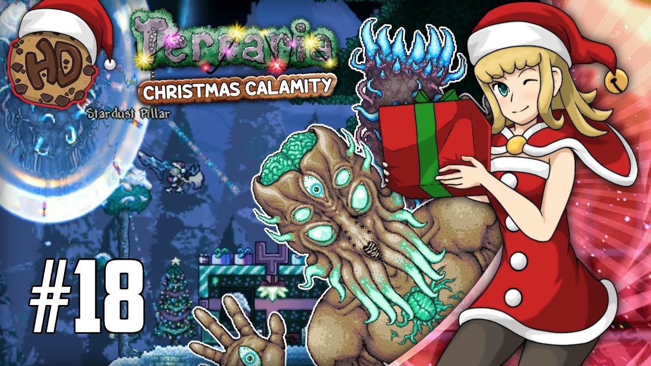 A Celestial Pillar Spawned in my Base! Moon Lord! | Terraria Christmas Calamity Let's Play #18
