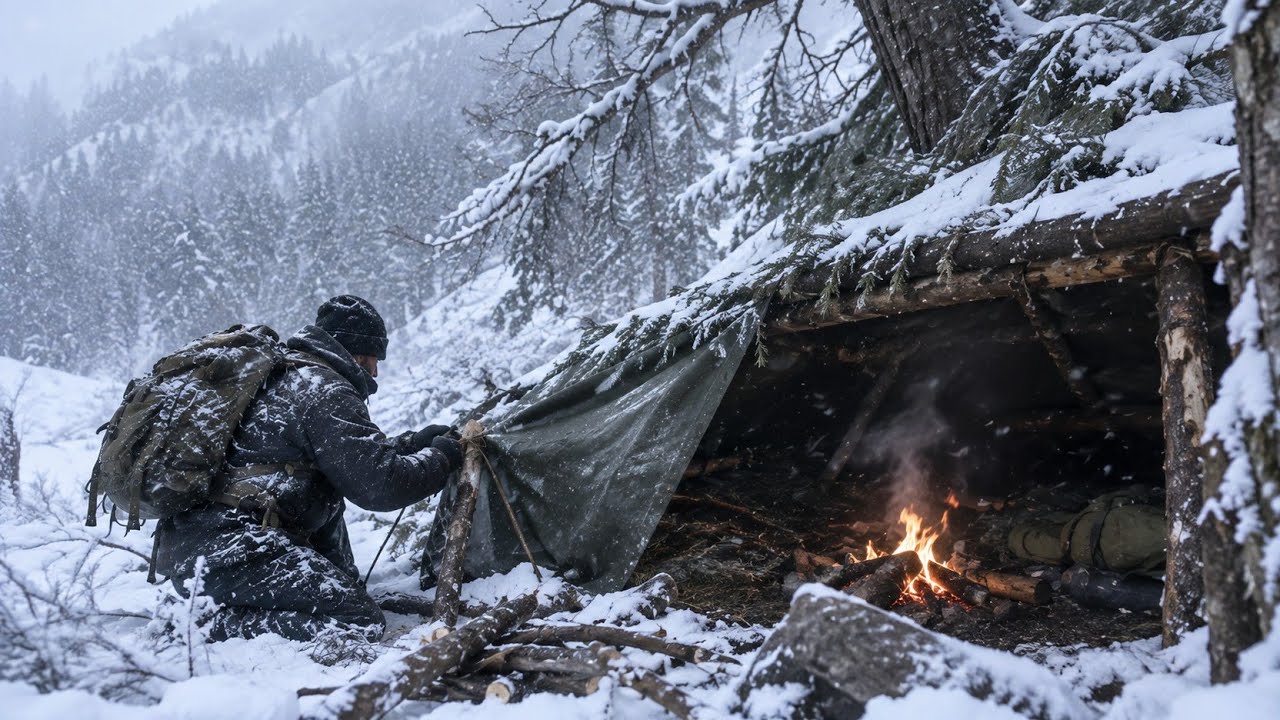 4 Days Trapped in a Deadly SNOWSTORM | Building a Bushcraft Shelter