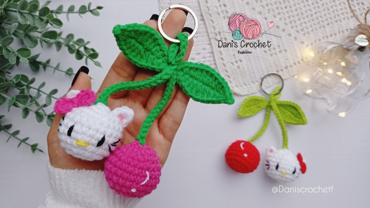 Nueva Tendencia en llaveros| cereza 🍒 KITTY | a crochet| patrón facil ✅