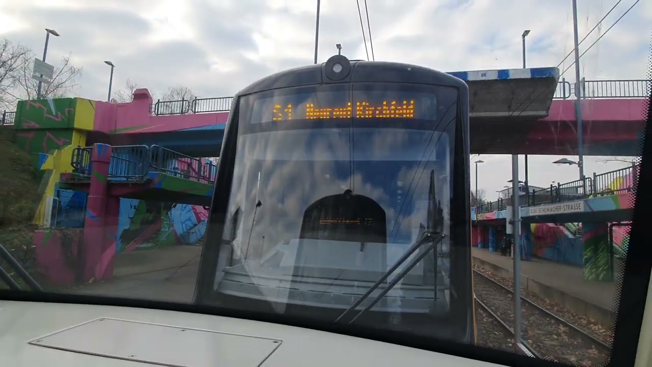 Riding with tramtrain line S1 from Yorckstraße to Welschneureuter Str. (1st car back view)