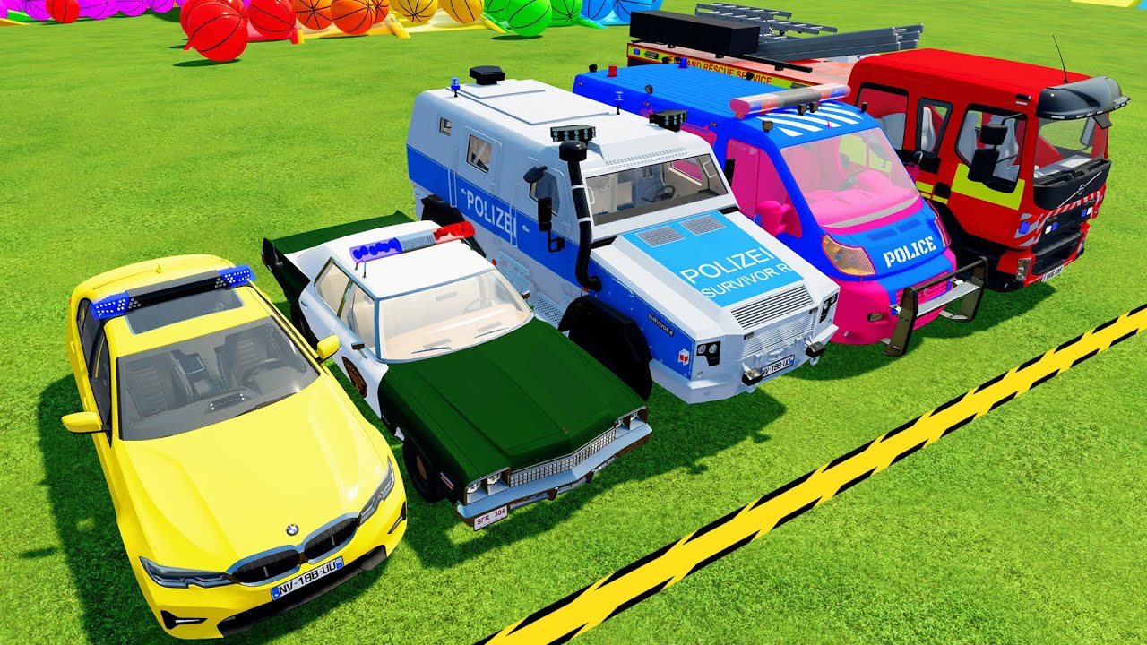 TRANSPORTING BMW POLICE CARS, FIRE DEPARTMENT AND AMBULANCE VEHICLES WITH MAN TRUCKS ! FS 22