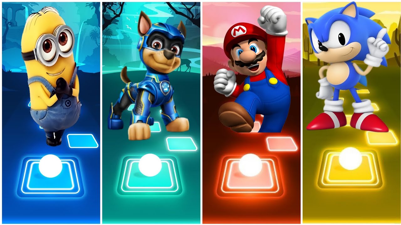 Minions vs Paw Patrol vs Mario vs Sonic Prime in Tiles Hop EDM Rush🎶