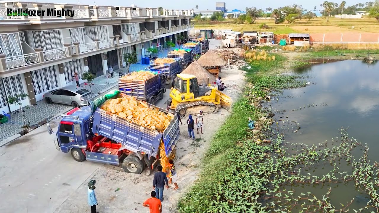 Amazing Heavy machinery, Processing Filling Up The Land, Bulldozer KOMATSU D61EX, Dump Truck