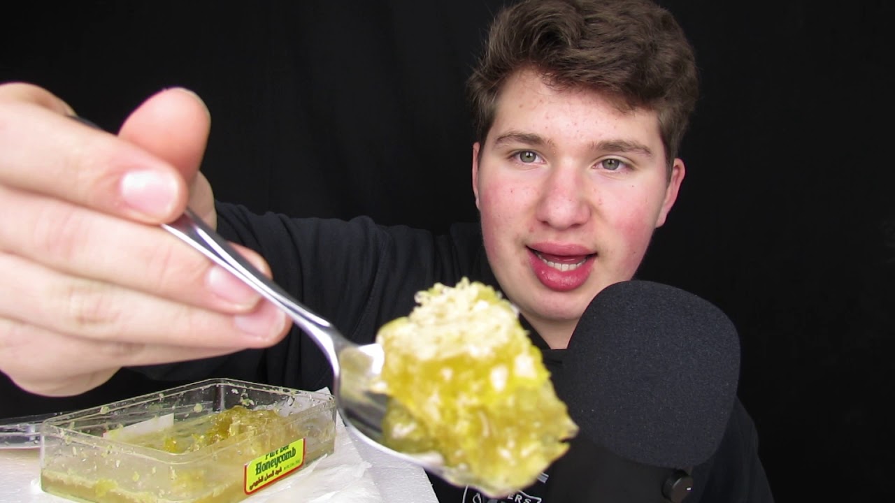 (ASMR) My Brother Tries HoneyComb 🍯