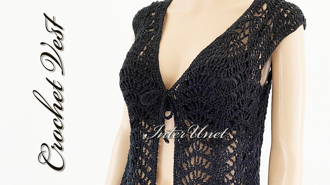 Lace tie front cardigan vest crochet pattern