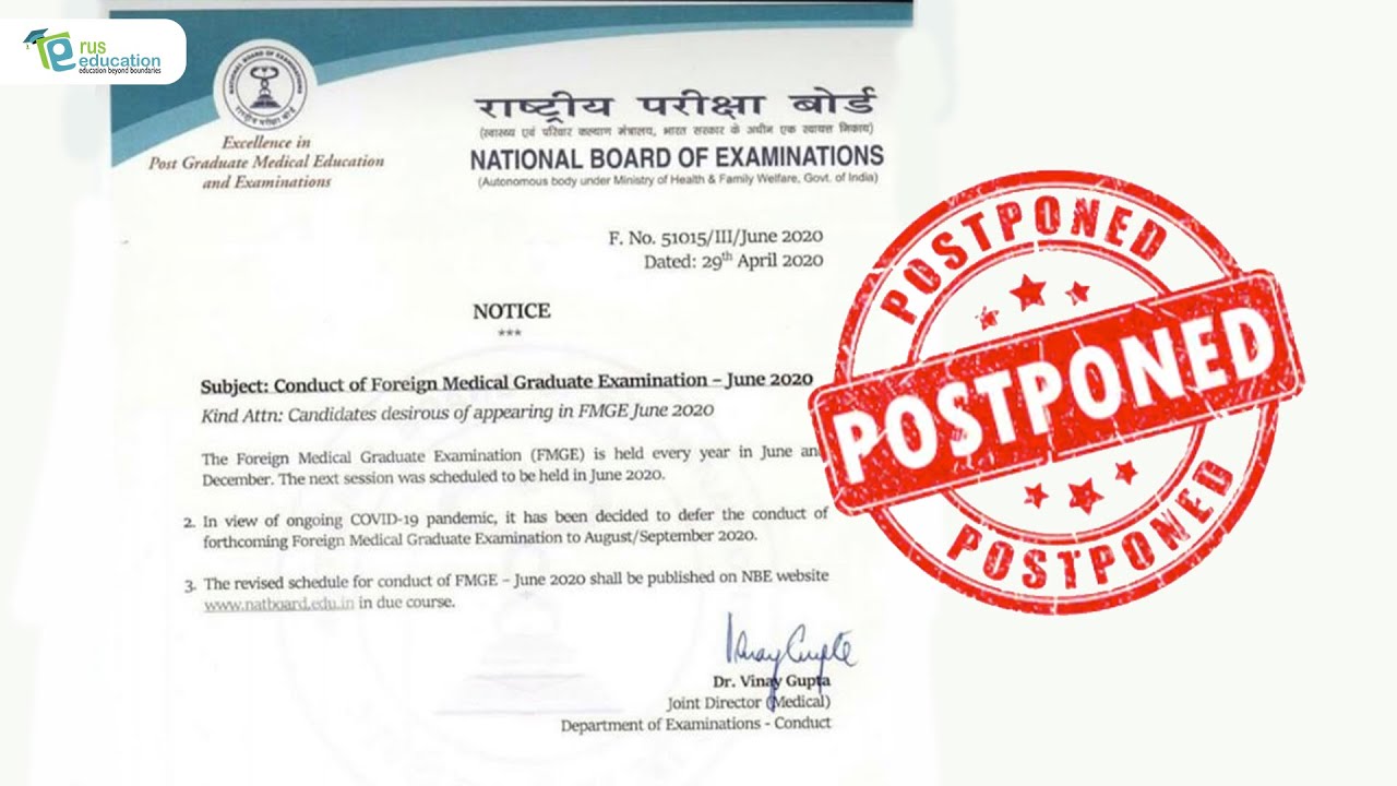 Foreign Medical Graduate Exam (FMGE) Postponed?