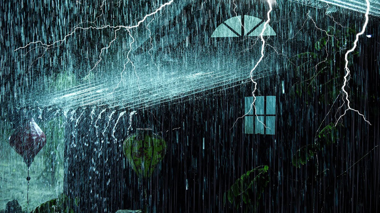 Relieve Stress to Sleep Instantly with Torrential Rain on Roof & Intense Thunder Sounds at Night