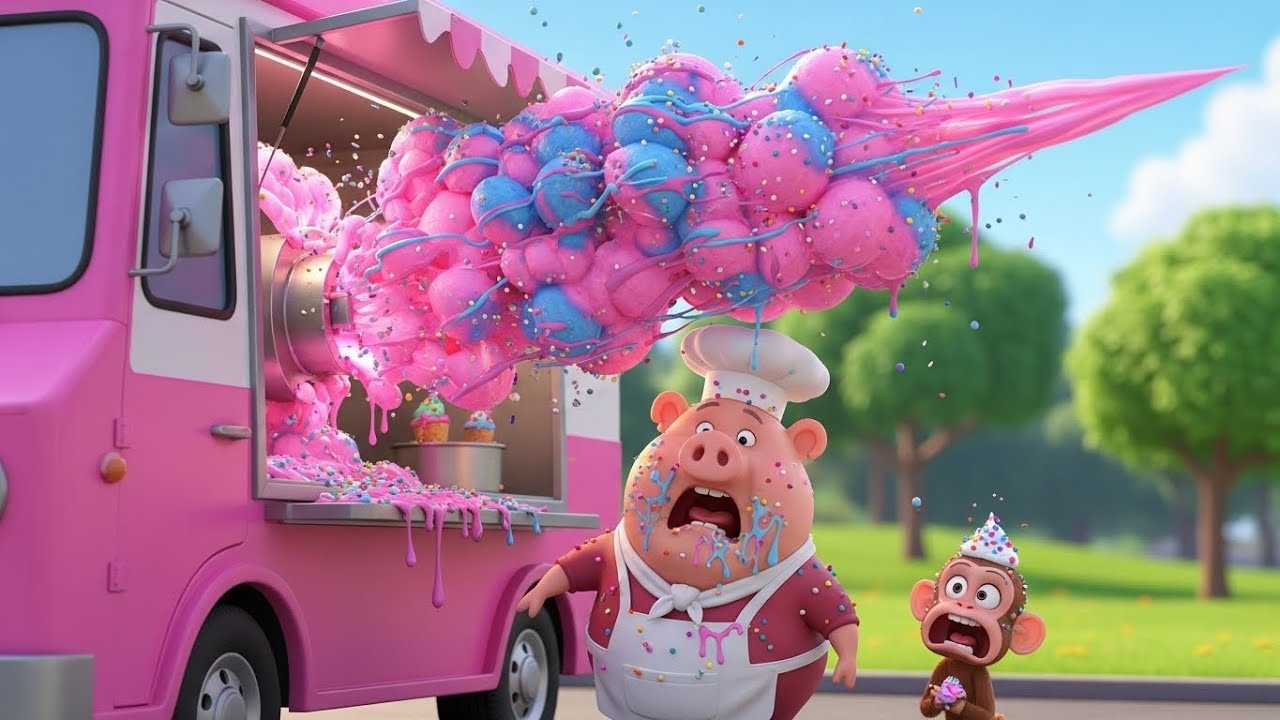 Bác Heo Lái Xe Bán Kem Màu Hồng: Giải Nhiệt Mùa Hè Cho Các Bạn Thú 🐷🐒🍦🚚