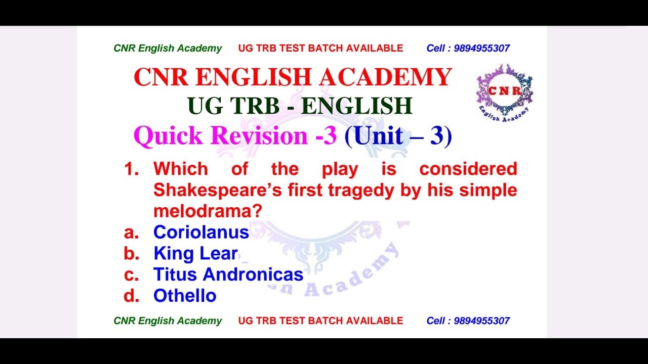 UG TRB English| BT Assistant| QUICK REVISION 3| UNIT 3| Important MCQs