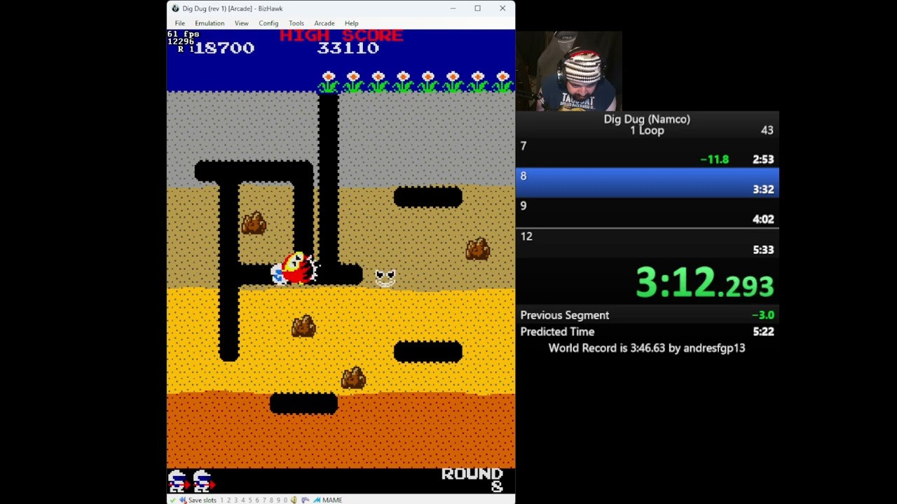 Dig Dug (Arcade) 1 Loop, 12 Rounds. New Personal Best. Speedrun