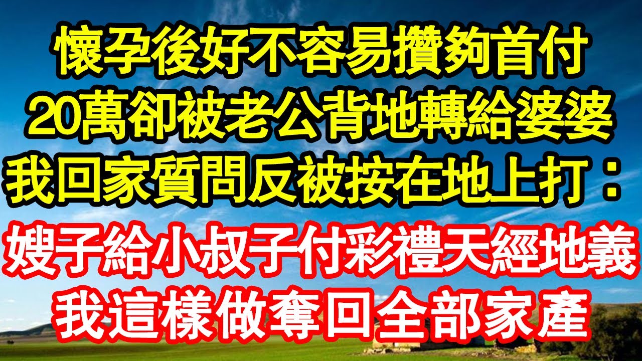 懷孕後好不容易攢夠首付，20萬卻被老公背地轉給了婆婆，我回家質問反被按在地上打：嫂子給小叔子付彩禮天經地義，我這樣做奪回全部家產 真情故事會||老年故事||情感需求||愛情||家庭