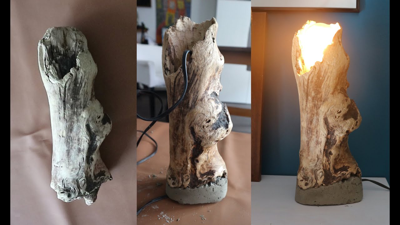 DIY driftwood lamp with cement