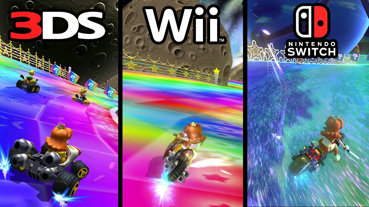 3DS Rainbow Road - Mario Kart 7 (3DS) vs. Mario Kart Wii vs. Mario Kart 8 Deluxe (Switch)