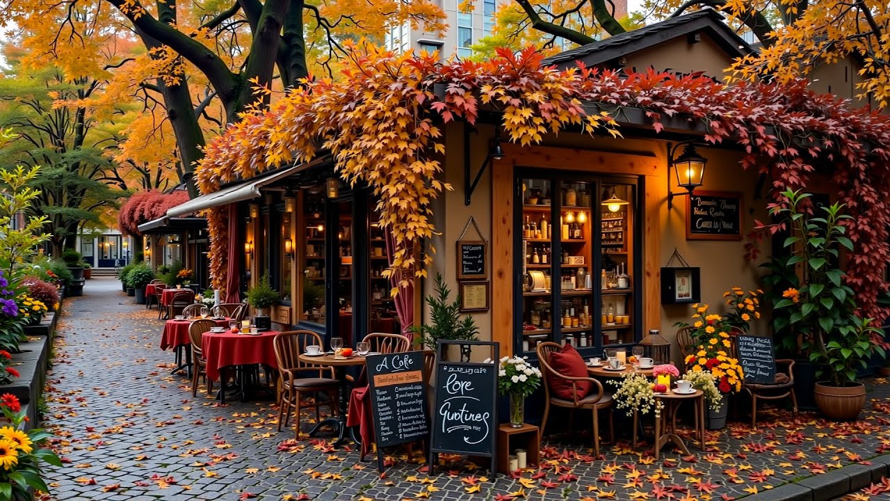 Chill Autumn Café Atmosphere 🍂 Smooth Jazz Music with Cozy Street Ambience for Calm Moments