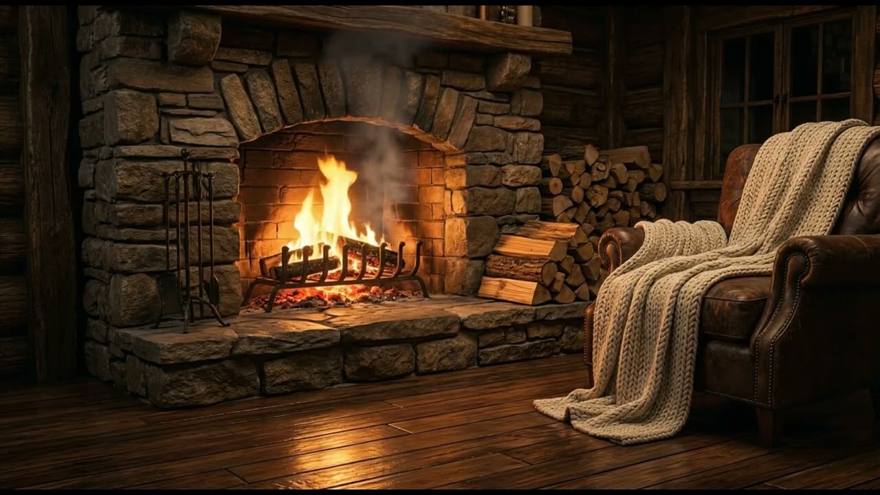 Calm Winter Cabin Relaxing Fireplace for Deep Sleep & Focused Study