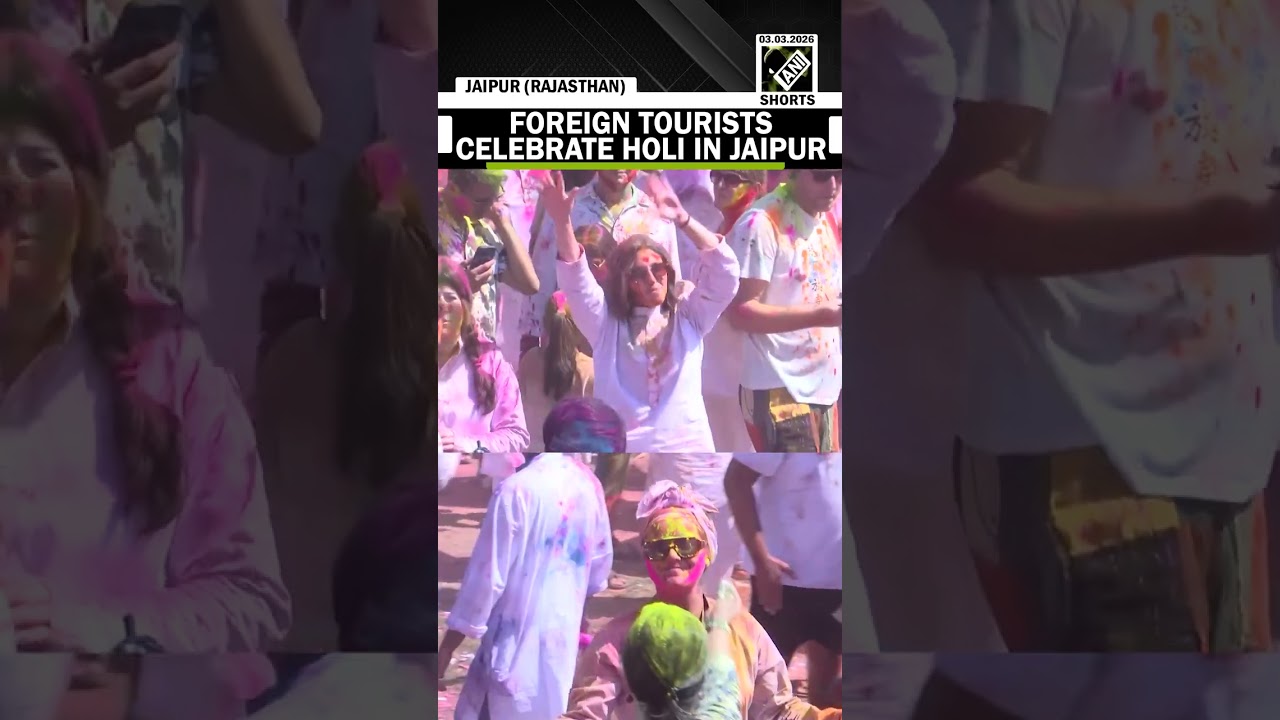Foreign tourists celebrate Holi at Hotel Khasa Kothi in Jaipur