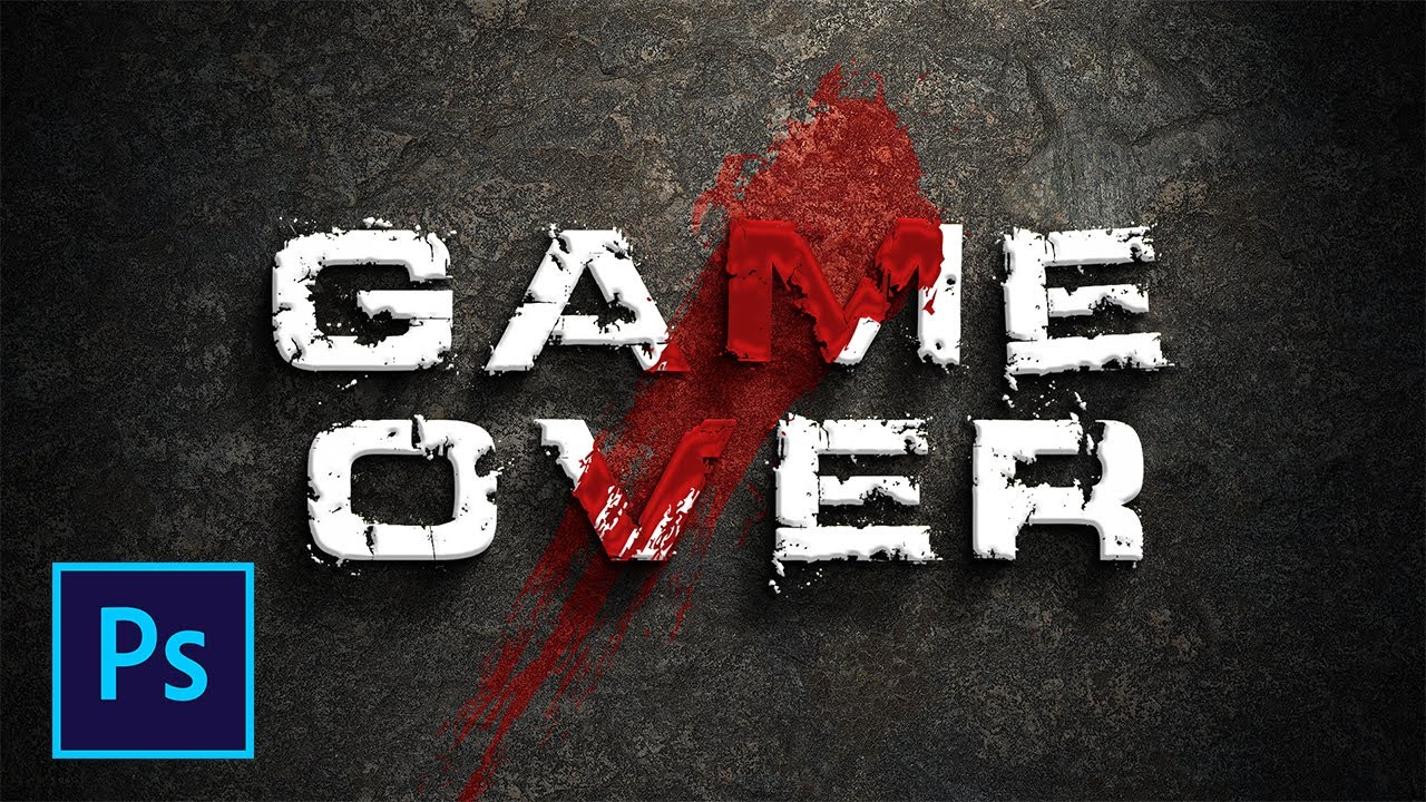 Как сделать текст с тенью и кровью на фоне каменной стены в фотошопе