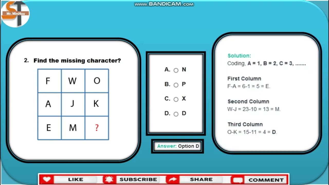 Missing Character Finding | General Intelligence & Reasoning MCQ Type Questions | Mr MircHuu
